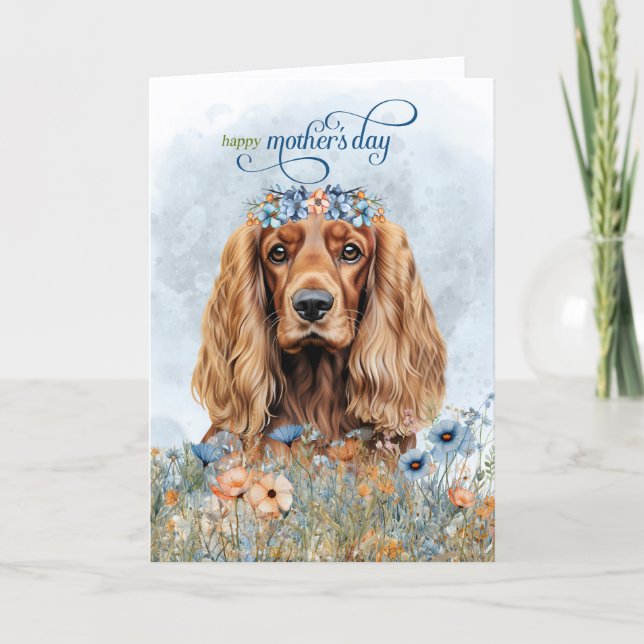 Tarjeta Festiva Perro Cocker Spaniel Flores silvestres Día de la M (Anverso)
