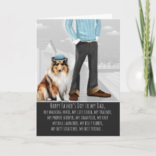 Tarjeta Festiva Perro Collie Áspero y Papá Día del Padre Divertido