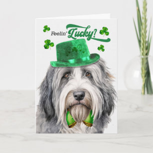 Tarjeta Festiva Perro Collie Barbudo Día de San Patricio Afortunad