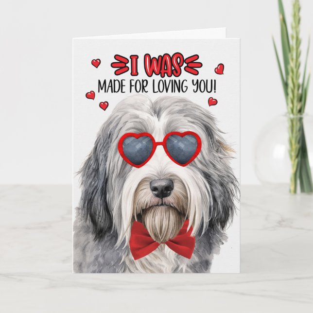 Tarjeta Festiva Perro collie con barba hecho para amarte San Valen (Anverso)