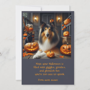 Tarjeta Festiva Perro Collie Halloween para niños 
