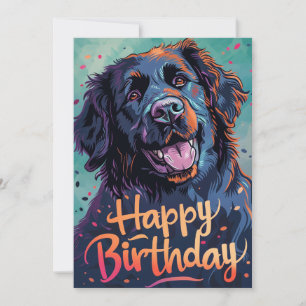 Tarjeta Festiva Perro colorido de Terranova Cumpleaños