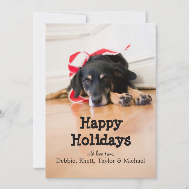 Tarjeta Festiva Perro con cintas de Navidades (Anverso)