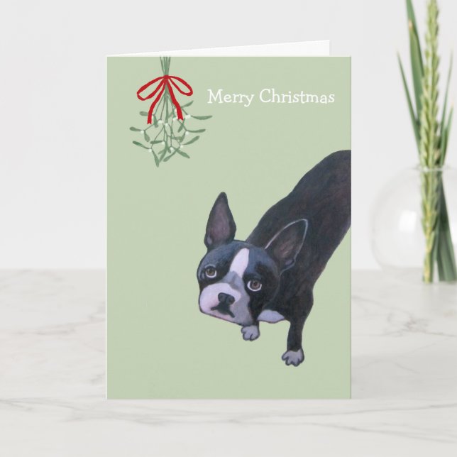 Tarjeta Festiva Perro con el muérdago (Anverso)