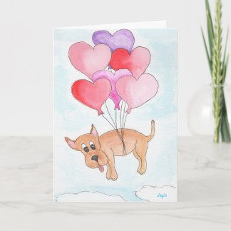 Tarjeta Festiva Perro con globos en forma de corazón