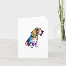 Tarjeta Festiva Perro con hongos basset en acuarela y pluma