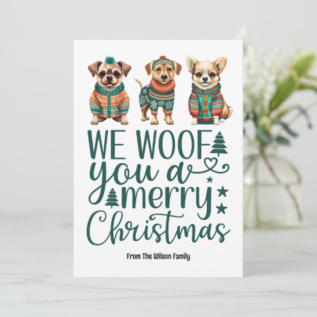 Tarjeta Festiva Perro con suéter | Te asombramos de una Feliz Navi (Anverso de pie)