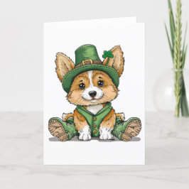 Tarjeta Festiva Perro Corgi del Día de San Patricio