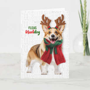 Tarjeta Festiva Perro Corgi Galés Divertidas Pulgas Navidog Navida