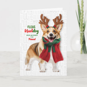 Tarjeta Festiva Perro Corgi Galés Divertido Pulgas Navidog con Nom