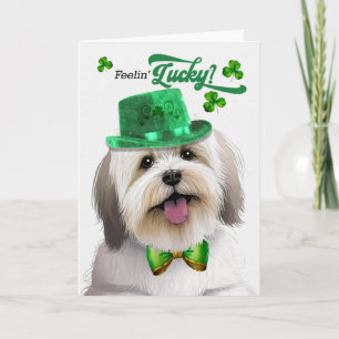 Tarjeta Festiva Perro Coton de Tulear Día de San Patricio Afortuna