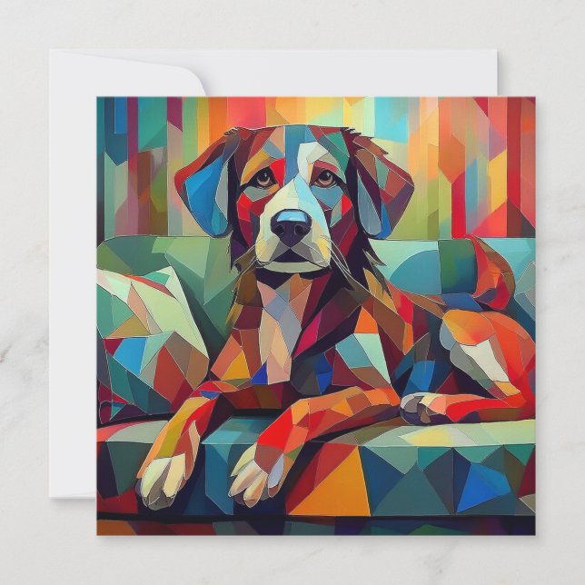 Tarjeta Festiva Perro cubista de IA (Anverso)