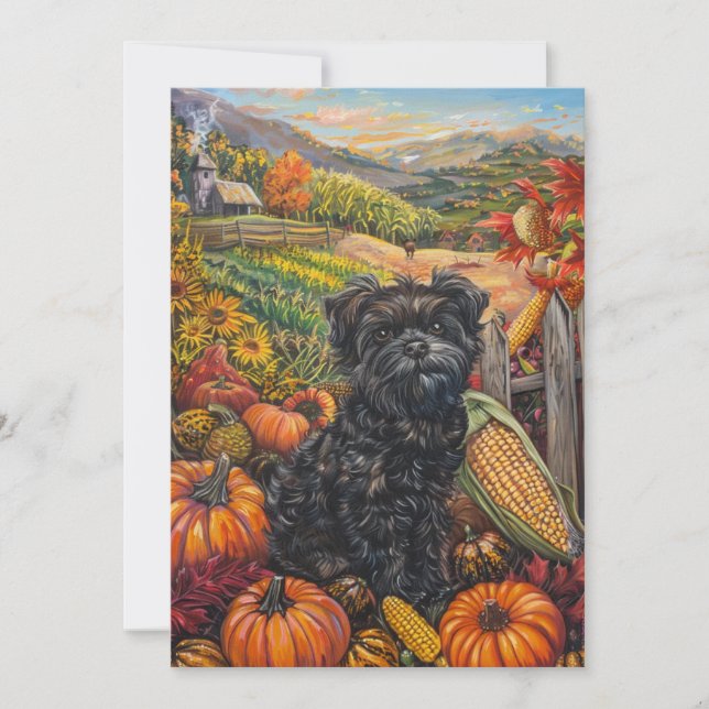 Tarjeta Festiva Perro de Acción de Gracias Affenpinscher Autumn Ha (Anverso)