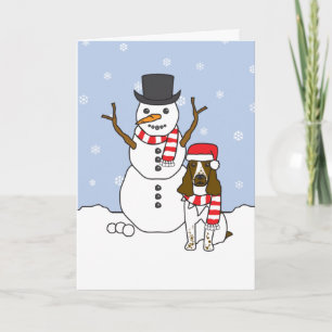 Tarjeta Festiva Perro de aguas y muñeco de nieve de saltador