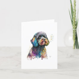 Tarjeta Festiva Perro De Barbet En Acuarela Y Pluma