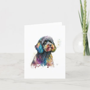 Tarjeta Festiva Perro De Barbet En Acuarela Y Pluma