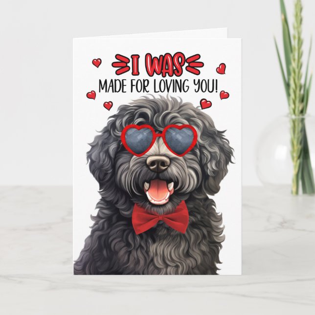Tarjeta Festiva Perro de Barbet hecho para amarte San Valentín (Anverso)