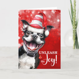 Tarjeta Festiva Perro de Boston Terrier desata a los Navidades de 