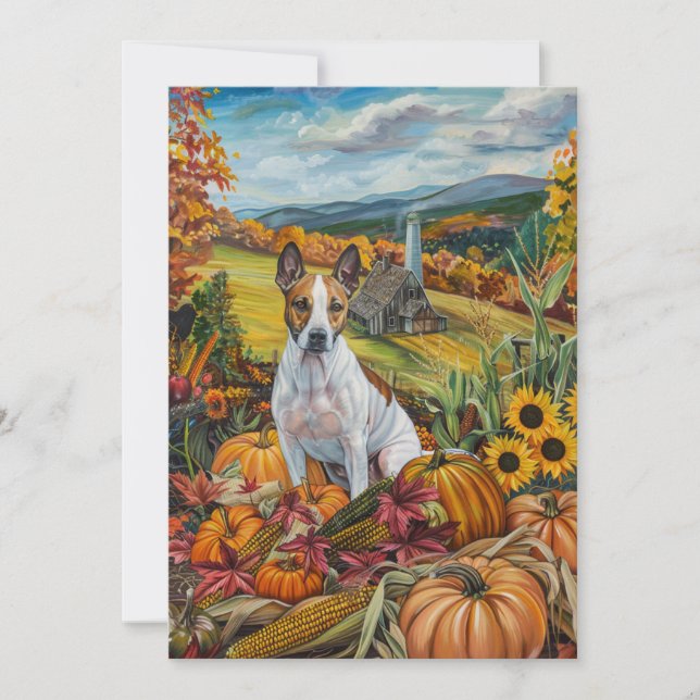 Tarjeta Festiva Perro de Bull Terrier Otumn Harvest Acción de Grac (Anverso)