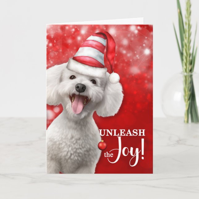 Tarjeta Festiva Perro de canapé desata a los Navidades de la alegr (Anverso)