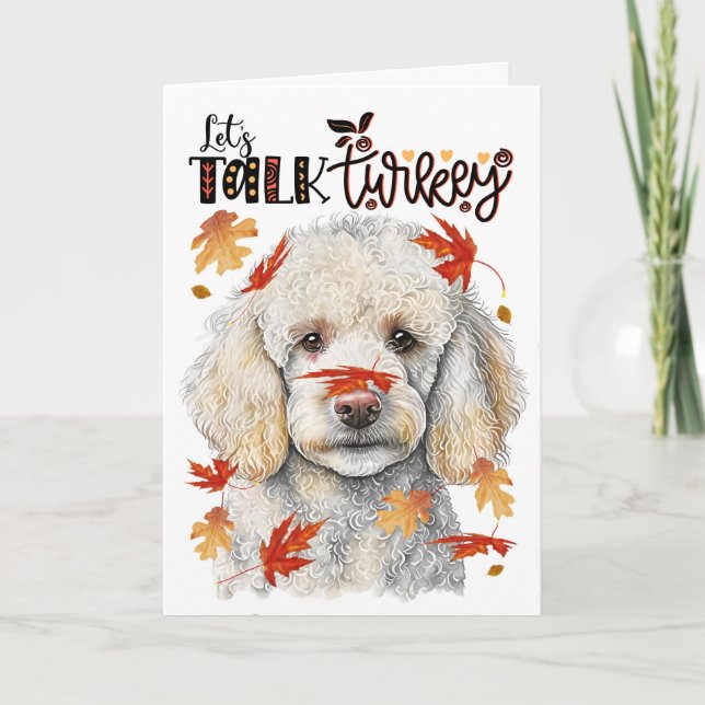 Tarjeta Festiva Perro de caniche blanco de acción de gracias hable (Anverso)