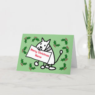 Tarjeta Festiva Perro de caricatura lindo con Navidades holly
