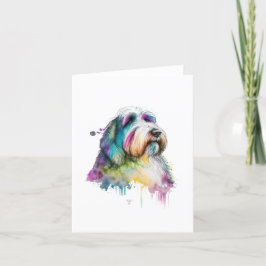 Tarjeta Festiva Perro De Collie Con Barba En Acuarela Y Pluma