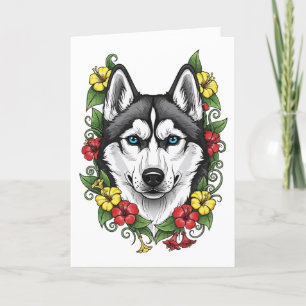 Tarjeta Festiva Perro de Connecticut y Flor de Mirablis Colorida
