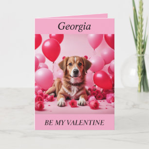Tarjeta Festiva Perro de corte de VALENTINE, rosas, globos, tarjet