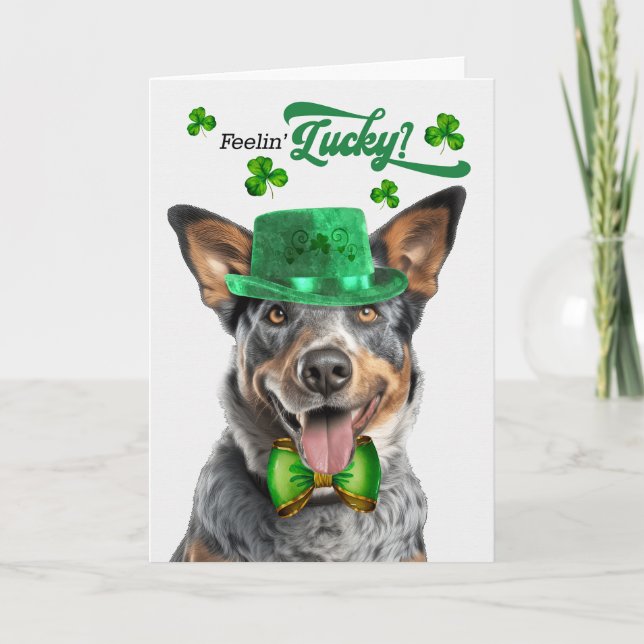 Tarjeta Festiva Perro de ganado australiano tiene suerte el Día de (Anverso)