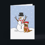 Tarjeta Festiva Perro de ganado australiano y Snowman<br><div class="desc">Envíe sus deseos de vacaciones a su fan favorito del perro de ganado australiano con esta tarjeta de bienvenida de diseño de raza de perro. Personaliza tu mensaje dentro.</div>