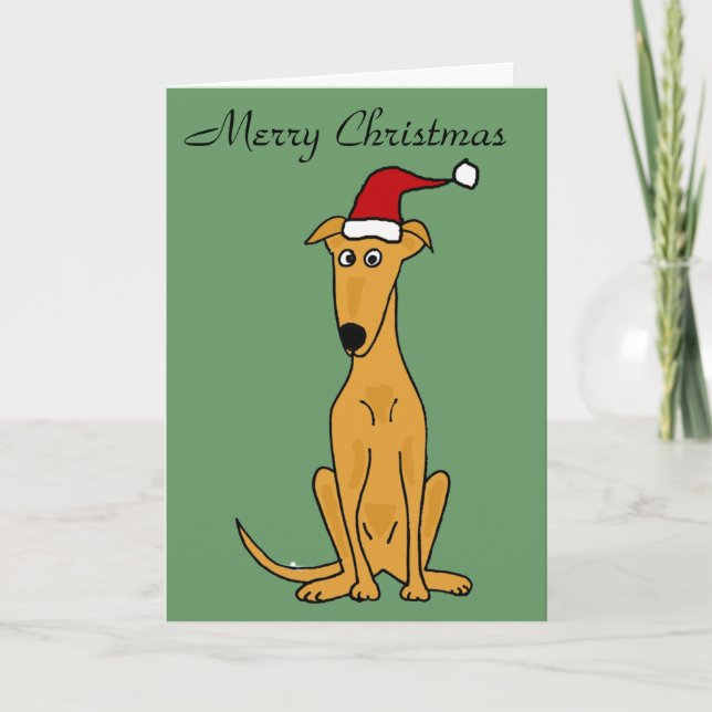Tarjeta Festiva Perro de Greyhound divertido en arte de Navidades  (Anverso)