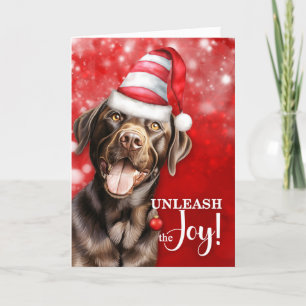 Tarjeta Festiva Perro de laboratorio de chocolate desata a los Nav