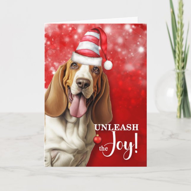 Tarjeta Festiva Perro de los Hound de Basset desata a los Navidade (Anverso)
