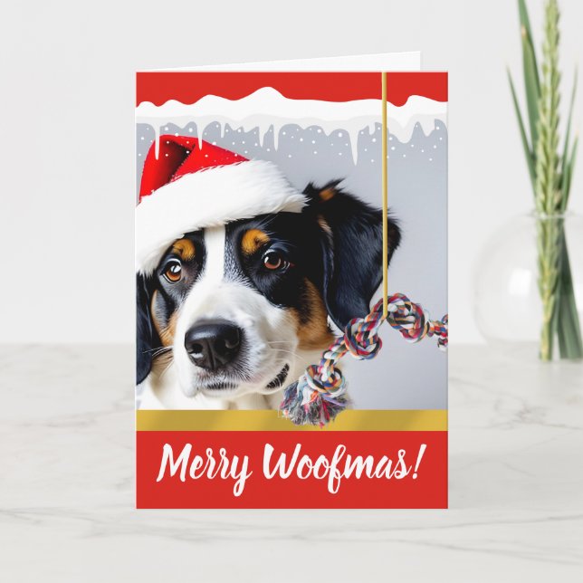 Tarjeta Festiva Perro de los Navidades de los Woofmas de Feliz en  (Anverso)