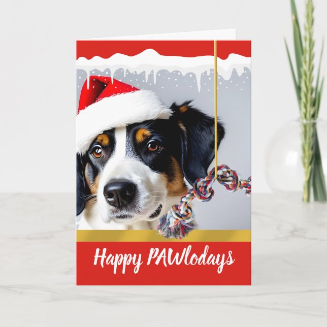 Tarjeta Festiva Perro de los Navidades de Pawlodays en la nieve (Anverso)