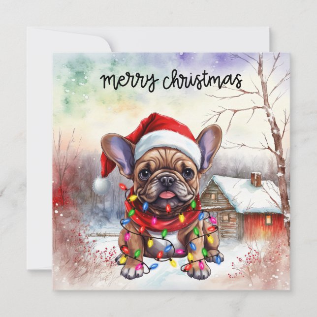 Tarjeta Festiva Perro de los Navidades del Bulldog francés (Anverso)