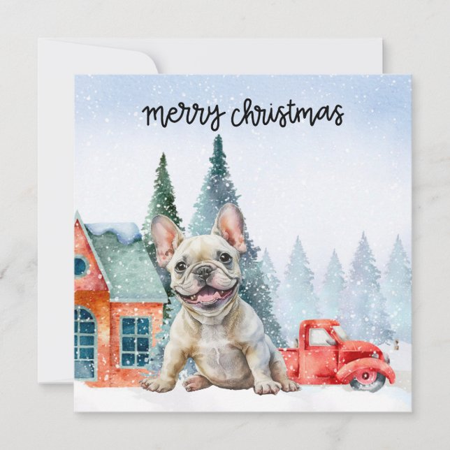 Tarjeta Festiva Perro de los Navidades del Bulldog francés (Anverso)