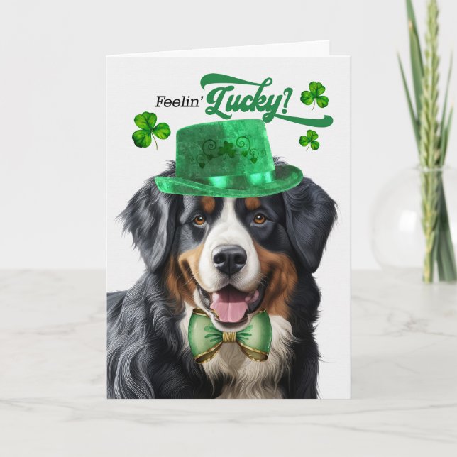 Tarjeta Festiva Perro de montaña de Berna Lucky St Patrick's Day (Anverso)