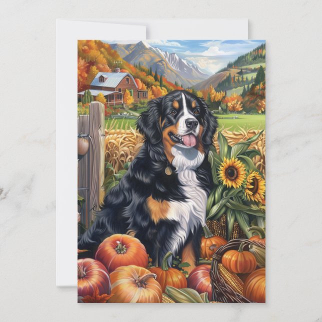 Tarjeta Festiva Perro de Montaña de Bernese Cosecha de Otoño Acció (Anverso)