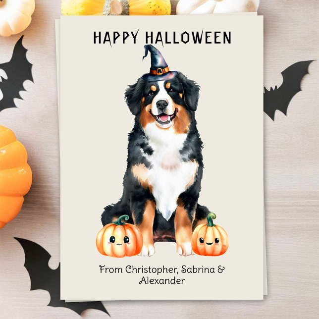 Tarjeta Festiva Perro de montaña de Bernese Feliz Halloween (Subido por el creador)