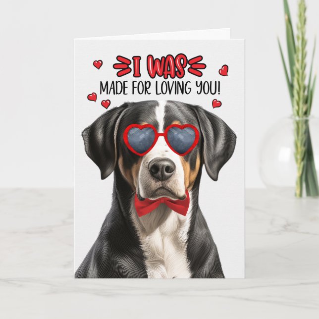 Tarjeta Festiva Perro de montaña suizo hecho para amarte San Valen (Anverso)