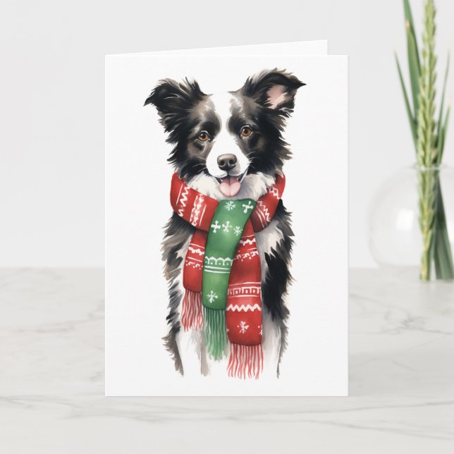 Tarjeta Festiva Perro de Navidad, Border Collie Navideño BLANK (Anverso)