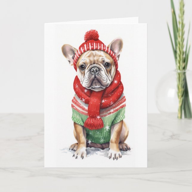 Tarjeta Festiva Perro de Navidad, Bulldog Francés Navideño BLANK (Anverso)