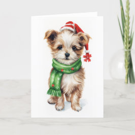 Tarjeta Festiva Perro de Navidad, Cachorro de Vacaciones, Mestizo 