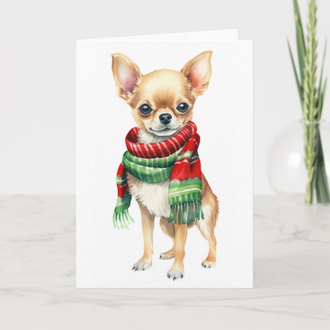Tarjeta Festiva Perro de Navidad, Chihuahua de las Fiestas (Anverso)