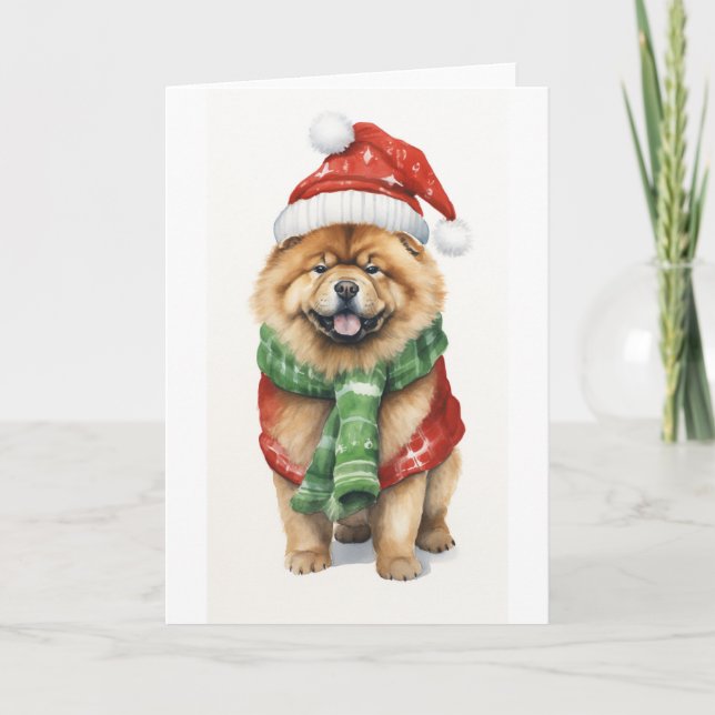 Tarjeta Festiva Perro de Navidad, Chow Chow de las fiestas (Anverso)