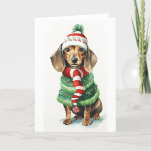 Tarjeta Festiva Perro de Navidad, Daschund (doxy) de las Fiestas B