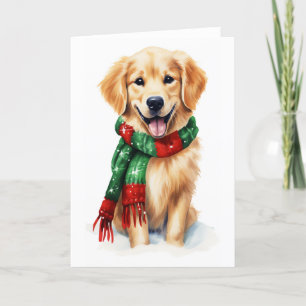 Tarjeta Festiva Perro de Navidad, Golden Retriever de Fiesta, BLAN