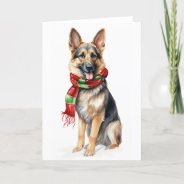Tarjeta Festiva Perro de Navidad, Pastor Alemán de Vacaciones BLAN